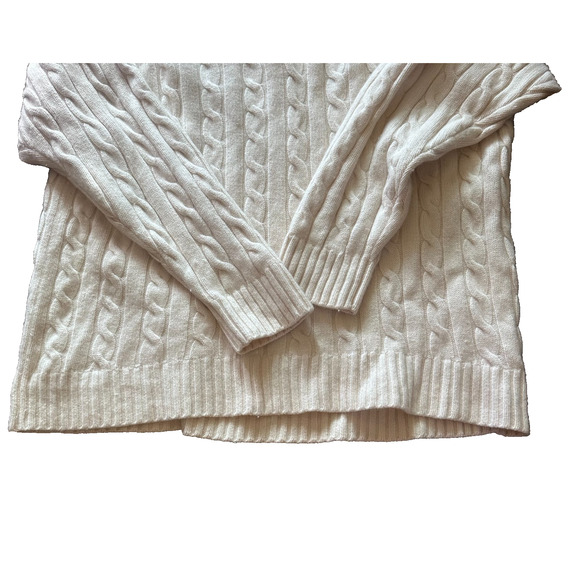 Sunday Best Cable Knit Wool Blend Sweater Ivory V-Neck Pullover SzS SoftNeutral - Picture 5 of 10